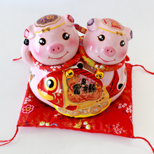 일본 복 돼지 럭키 세라믹 장식품 행운의 돼지 저금통